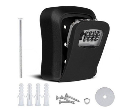Wall Mounted Outdoor 4-Dial Combination Key Safe BoxBlack from B&Q