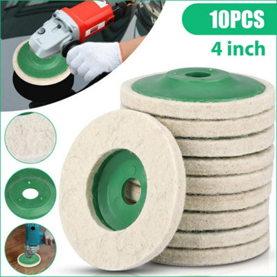 Premium 10 Pack 4 Inch Wool Felt Polishing & Buffing Pads (16mm Bore) For Angle GrindersAchieve Professional Shine from B&Q