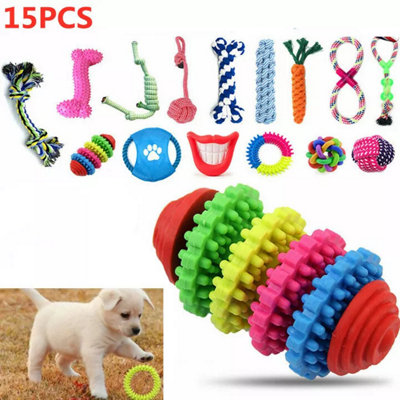 15X Tough Dog Toys Bundle Chew Rope Knot Ball Squeakers Pet Puppy Teething New from B&Q
