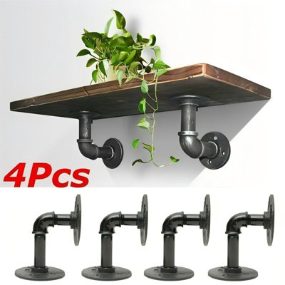 4X Pipe Shelf Brackets Industrial Iron Rustic Wall Floating Shelves Storage Unit from B&Q