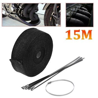 15M Black Titanium Exhaust Heat Wrap Tape For DownpipesManifolds + 10 Ties from B&Q