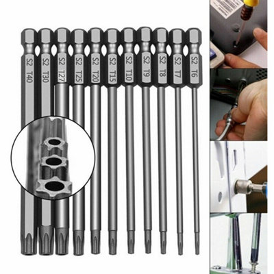  - 11Pc Long Reach Torx Star Hex Security Bit Set Tamper Proof Screwdriver Bit Hole