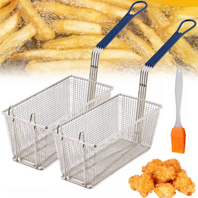 2 Pack Commercial Fryer Frying Basket Chip Fish Deep Fat Takeaway 340X165X150mm from B&Q
