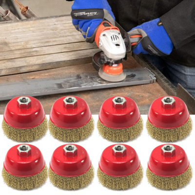 8Pcs Wire Cup Brush Wheel 75mm 3" For Angle Grinder M14 Crimped Brass Coated New from B&Q