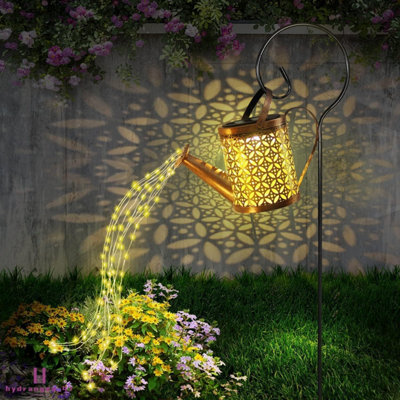  - Outdoor Solar Watering Can Garden Light With Led Cascade Effect & Stake