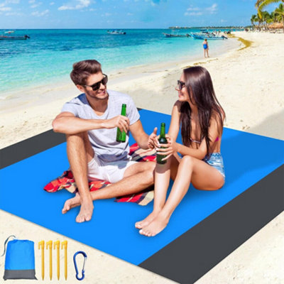 Large 210X200Cm Sandproof & Waterproof Beach Picnic Blanket MatPortable from B&Q