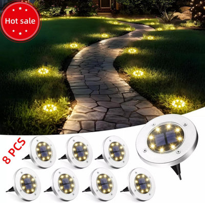 8 Pack Led Solar Ground Lights For Garden Path & DrivewayWarm White Ip65 from B&Q