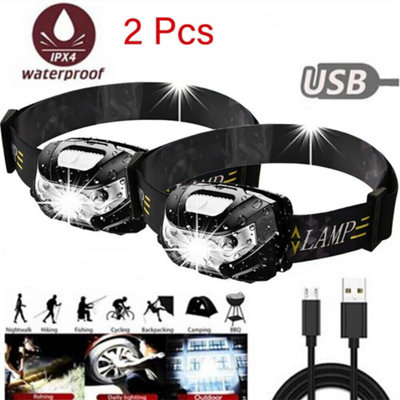 B&Q Pack Of 2 Bright Led Head Torches With Induction Sensor Usb Rechargeable Ipx4 Water Resistant Headlamps
