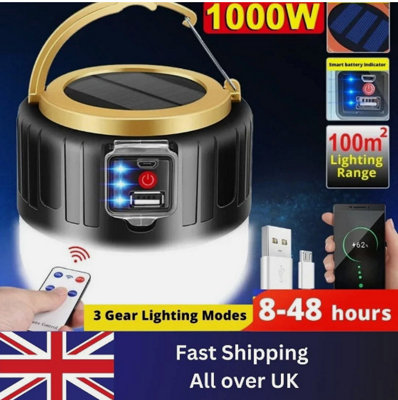 Solar Led Lantern Torch Lamp Camping Tent Light Usb Rechargeable Outdoor Hiking from B&Q