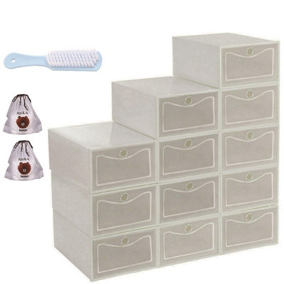 12X White Plastic Shoe Storage Boxes Drawer Stackable Foldable Durable Organiser from B&Q