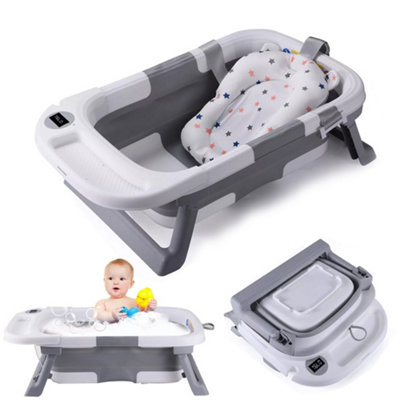 Foldable Baby Bath Tub Ergonomic With Temperature & Cushion Bath Pad + Bath Net from B&Q