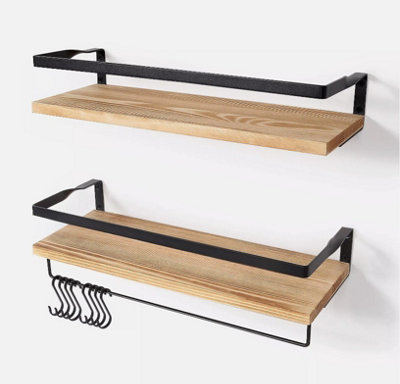 2Pcs Floating Shelves Wooden Wall Mounted Display Storage Hold Rustic Industrial from B&Q