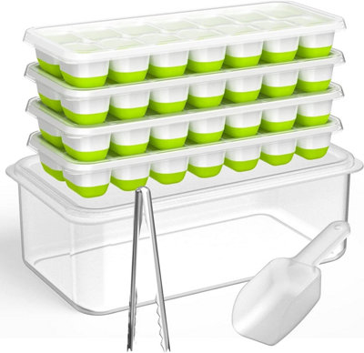  - 4 Silicone Ice Cube Trays With Lid And Ice Bucket Kits