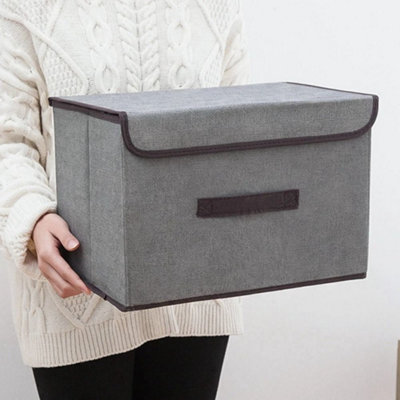  - 3Pcs Large Storage Boxes Foldable Canvas Folding Fabric Clothes Baskets With Lid