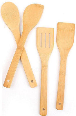 B&Q 4 X Spoons Wooden Spatula Spoon Kitchen Cooking Utensils Turner Tools Set