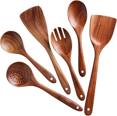 6Pcs Wooden Utensils Set Kitchen-Cooking Utensils Set Wooden Spoon Spatula New from B&Q