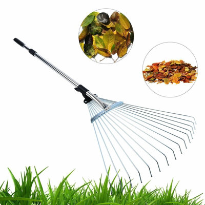 Adjustable Telescopic Metal Garden Rake Tools Leaf Telescopic Handle Lawn Grass from B&Q