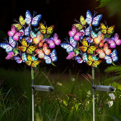 2Pcs Solar Butterflies Flower Light Outdoor Garden Stake Pathway Led Light Decor from B&Q