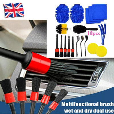  - 18Pcs Car Detailing Brush Set Soft Brushes Interior Wheel Valet Pro Cleaning Kit