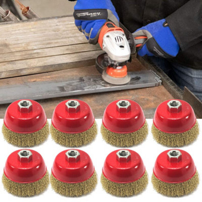 8Pcs Wire Cup Brush Wheel 75mm 3" For Angle Grinder M10 Crimped Brass Coated Uk from B&Q