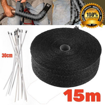 15M Titanium Black Heat Wrap Tape Exhaust Insulating Downpipe Manifold With Ties from B&Q