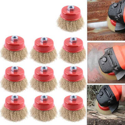 10Pcs Wire Cup Brush Wheel 75mm 3" For Angle Grinder M10 Crimped Brass Coated Uk from B&Q
