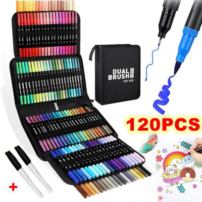  - 120 Dual Tip Colouring Pens Brush Pens Felt Tip Pens For Kids Adults Colouring