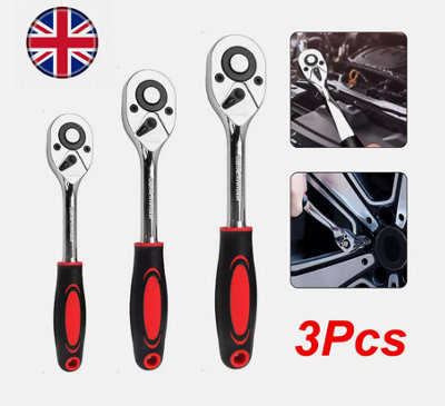 B&Q 3 Piece Ratchet Set 1/4" 3/8" 1/2" Inch Drive Wrench Handle Socket New 23-73