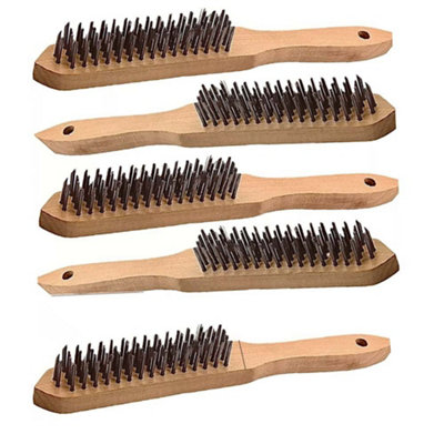 4 Row Cleaning Wooden Handle Steel Heavy Duty Metal Rust Removal Wire Brush from B&Q