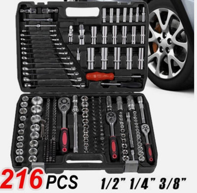 216Pcs Mechanic Tool Set 1/4" 3/8" 1/2" Socket Ratchet Wrench Joint Kit With Bit from B&Q