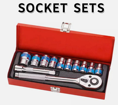 12Pcs 1/2'' Socket Set Tool Metric Drive Extension Ratchet Wrench Hand Tools Kit from B&Q