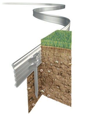 Swift Edge Garden EdgingLawnsBordersPathwaysPlotsFlowerbedsLandscapingAluminium 100mm Tall18M PackNatural from B&Q