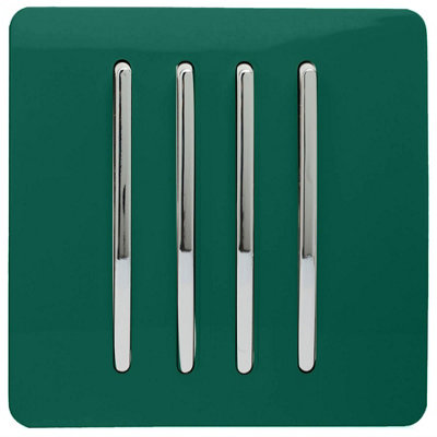 Trendiswitch Trendi 4 Gang 2 Way Artistic Modern Glossy 10 Amp Rocker Tactile Light Switch Dark Green