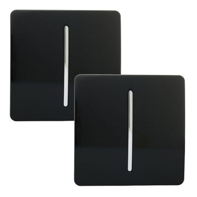 Trendiswitch Trendi 1 Gang 2 Way Artistic Modern Glossy 10 Amp Rocker Tactile Switch Piano (2 Pack) Light/Black