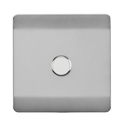 Trendiswitch Trendi Switch 1 Gang 1 Or 2 Way 150W Rotary Led Dimmer Switch In Brushed Steel Light