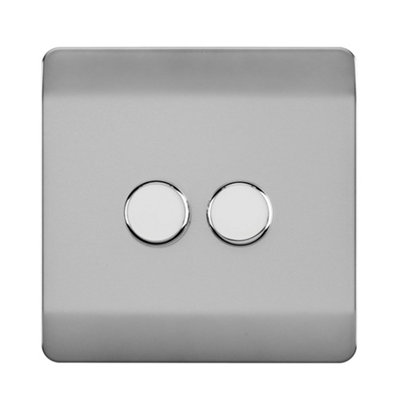 Trendiswitch Trendi Switch 2 Gang 1 Or 2 Way 150W Rotary Led Dimmer Switch In Brushed Steel Light