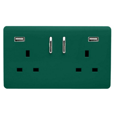 Trendiswitch Dark Green 2 Gang Usb 3100Ma Socket from B&Q