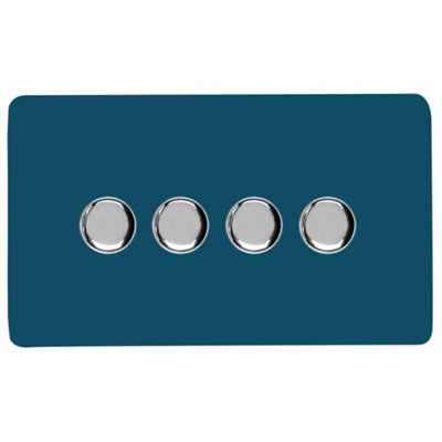 Trendiswitch Trendi Switch 4 Gang 1 Or 2 Way 150W Rotary Led Dimmer Switch In Midnight Light/Blue