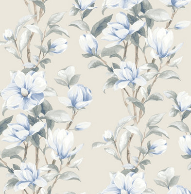 Magnolia Trail Floral Peel And Stick Wallpaper from B&Q