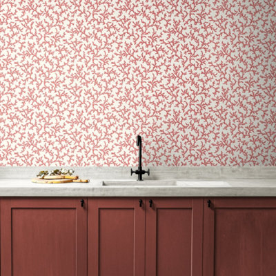 Galerie Red Corail Patterned Wallpaper from B&Q