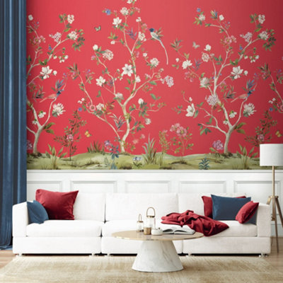 Galerie Daisy Bennett Red Chinoiserie Magnolia Mural from B&Q