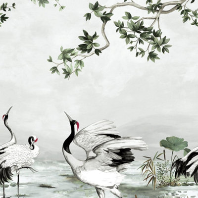 Galerie Daisy Bennett Grey Crane Mural from B&Q