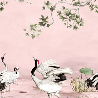 Galerie Daisy Bennett Pink Crane Mural from B&Q