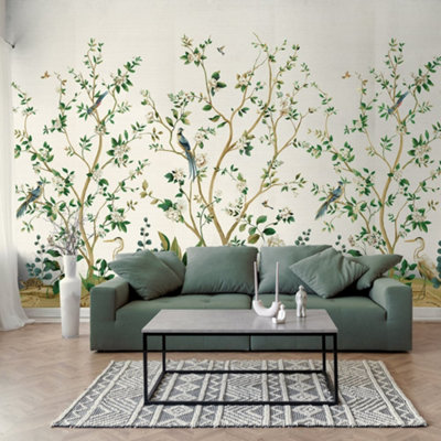 Galerie Daisy Bennett Green Heron Botanical Grasscloth Mural from B&Q