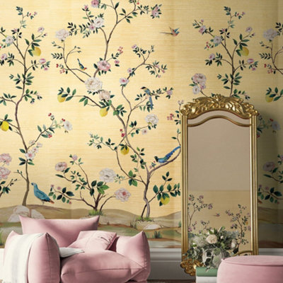 Galerie Daisy Bennett Gold Blossom Grasscloth Mural from B&Q