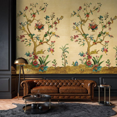 Galerie Daisy Bennett Gold Tanzania Tree Of Life Grasscloth Mural from B&Q