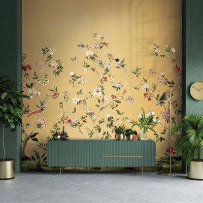 Galerie Daisy Bennett Gold Chinoiserie Magnolia Vinyl Mural from B&Q