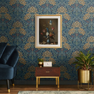 Galerie Mulberry Tree Blue Multicoloured Floral Leaf Wallpaper Roll from B&Q