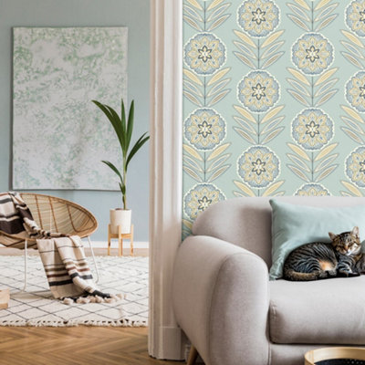 Galerie Mulberry Tree Light Blue Floral Wallpaper Roll from B&Q