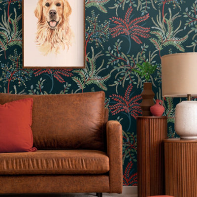 Galerie Mulberry Tree Blue Tree Leaf Wallpaper Roll from B&Q